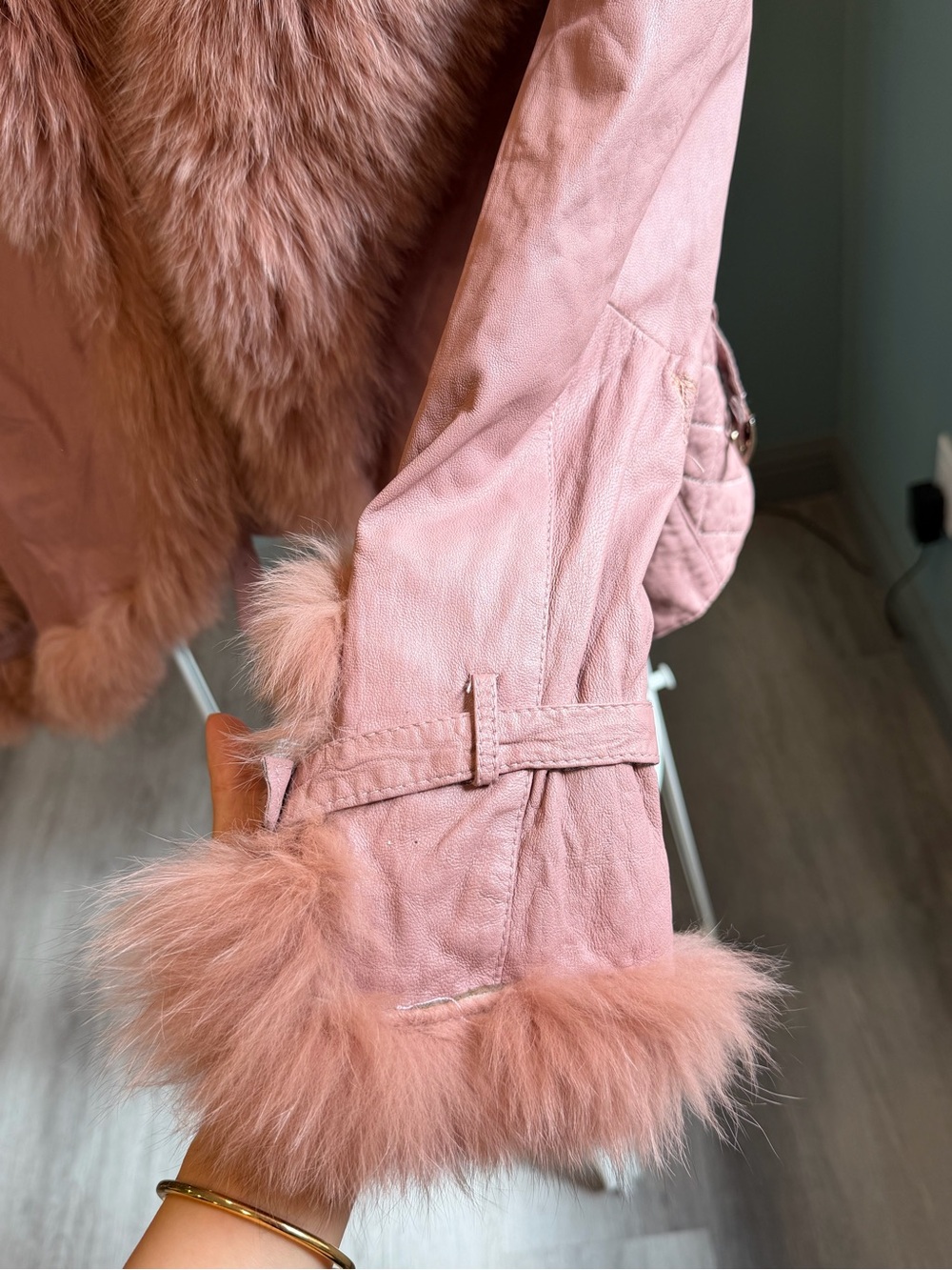 Vintage Pink sheep Leather Fox Fur Jacket XS Y2K Cropped - Picture 13 of 14